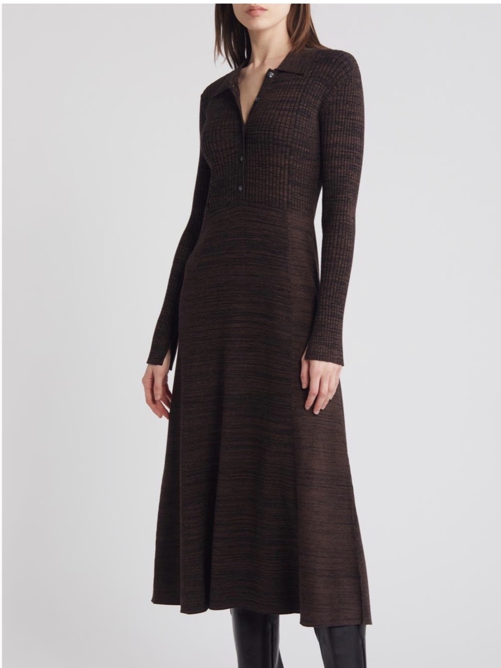 Treasure & Bond Long-Sleeve Knit Polo Dress in Brown